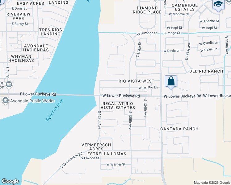 map of restaurants, bars, coffee shops, grocery stores, and more near 12613 West Del Rio Lane in Avondale