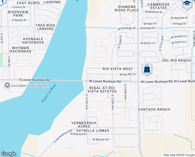 map of restaurants, bars, coffee shops, grocery stores, and more near 12613 West Del Rio Lane in Avondale