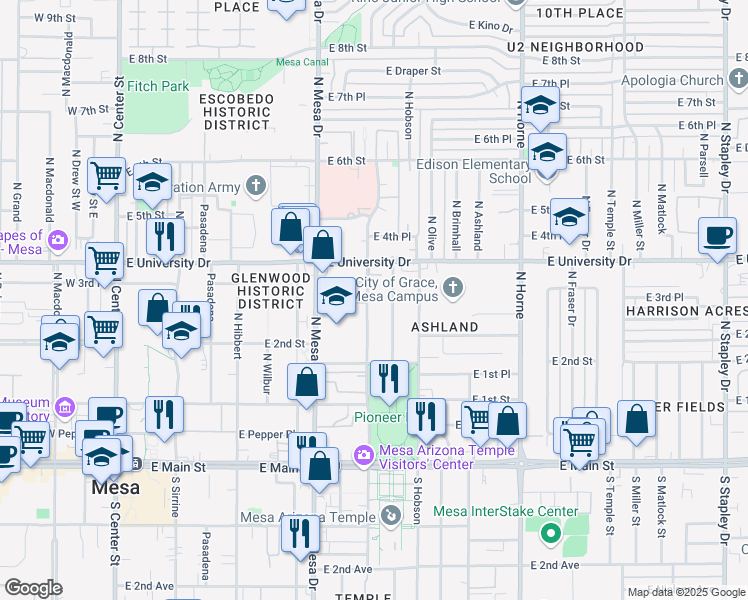 map of restaurants, bars, coffee shops, grocery stores, and more near 339 North Lesueur in Mesa