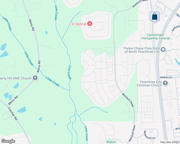 map of restaurants, bars, coffee shops, grocery stores, and more near 807 Parker Pass in Peachtree City