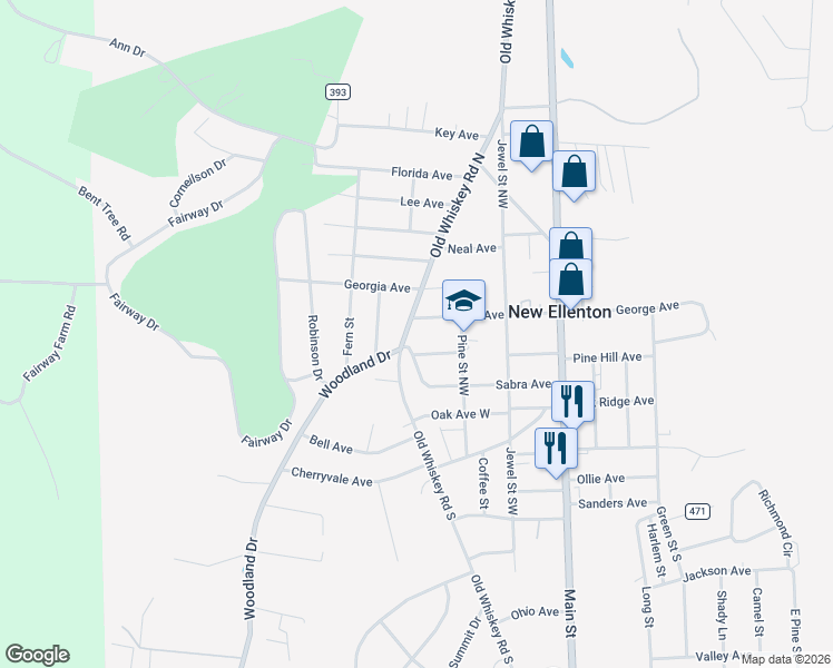 map of restaurants, bars, coffee shops, grocery stores, and more near 376 Smith Avenue in New Ellenton