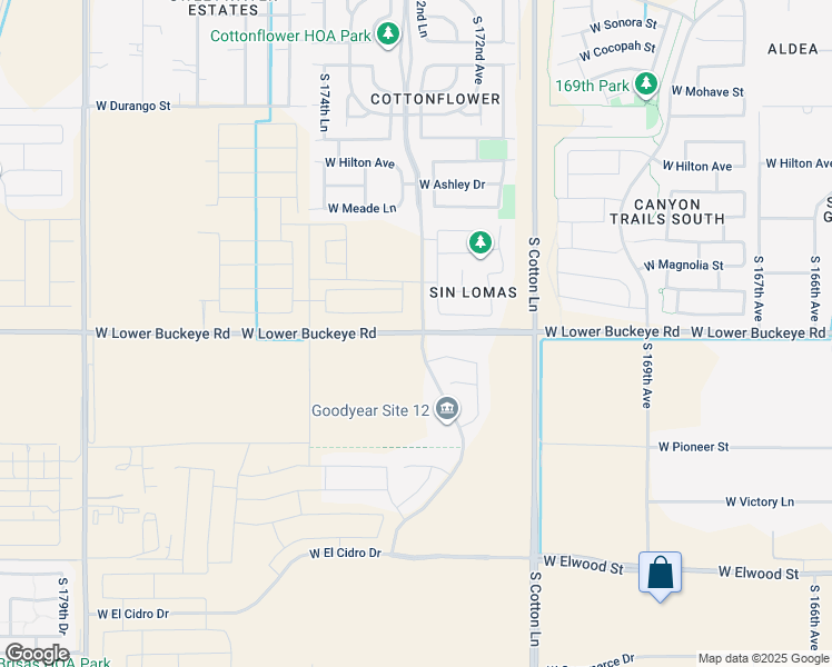 map of restaurants, bars, coffee shops, grocery stores, and more near 17301 West Lower Buckeye Road in Goodyear