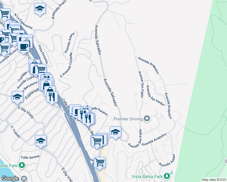 map of restaurants, bars, coffee shops, grocery stores, and more near 1605 Avenida Salvador in San Clemente
