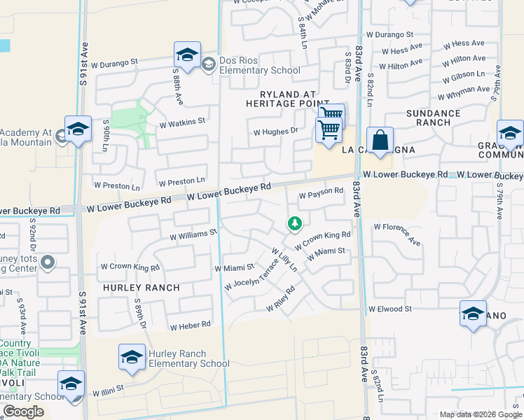 map of restaurants, bars, coffee shops, grocery stores, and more near 8615 West Payson Road in Tolleson