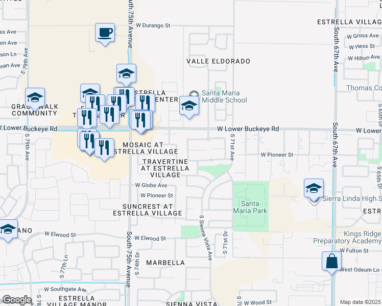 map of restaurants, bars, coffee shops, grocery stores, and more near 7241 West Williams Street in Phoenix