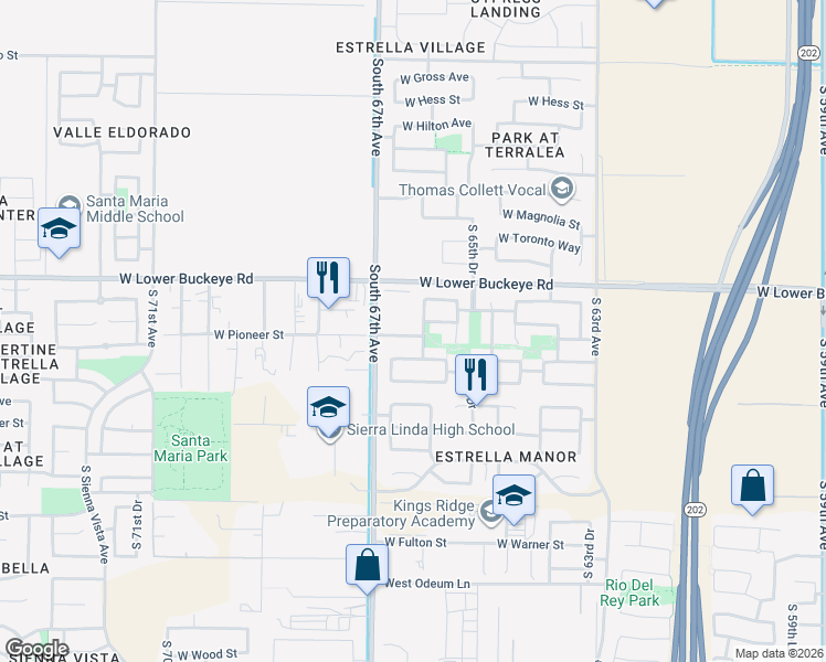 map of restaurants, bars, coffee shops, grocery stores, and more near 6614 West Williams Street in Phoenix