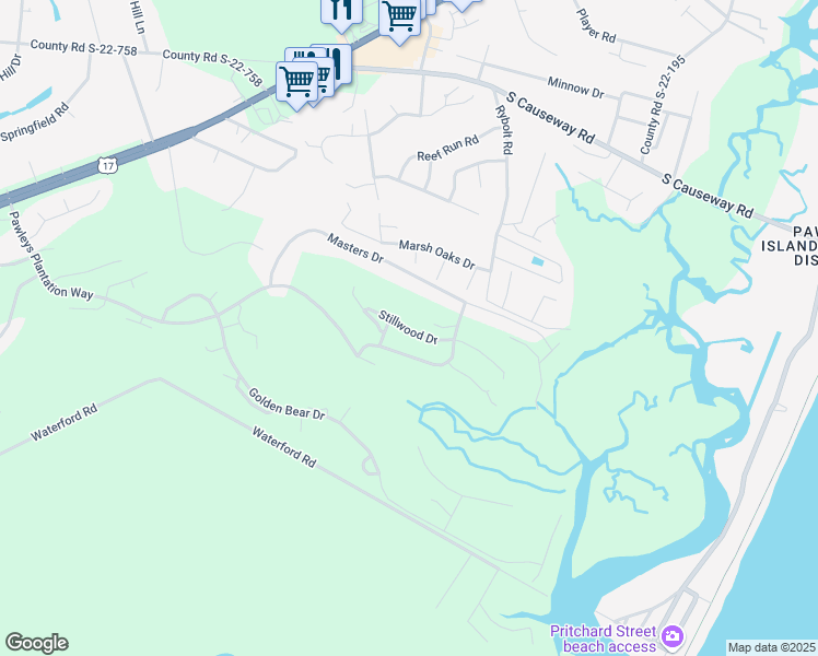 map of restaurants, bars, coffee shops, grocery stores, and more near 184 Stillwood Drive in Pawleys Island
