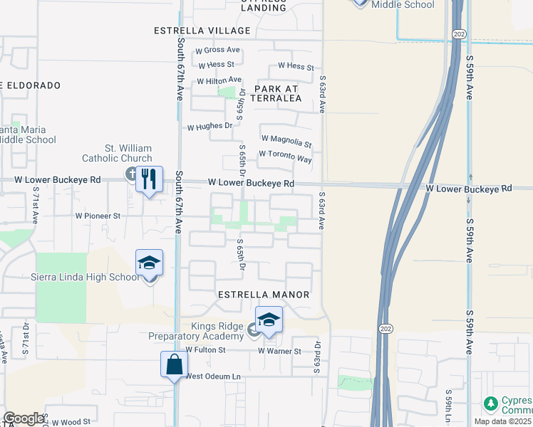 map of restaurants, bars, coffee shops, grocery stores, and more near 2842 South 64th Drive in Phoenix