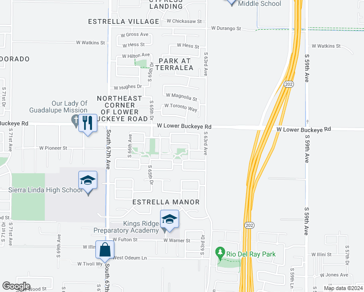 map of restaurants, bars, coffee shops, grocery stores, and more near 6407 West Cordes Road in Phoenix