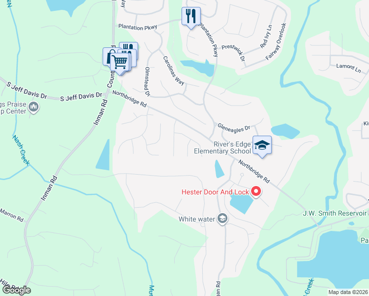 map of restaurants, bars, coffee shops, grocery stores, and more near 12243 Players Court in Fayetteville