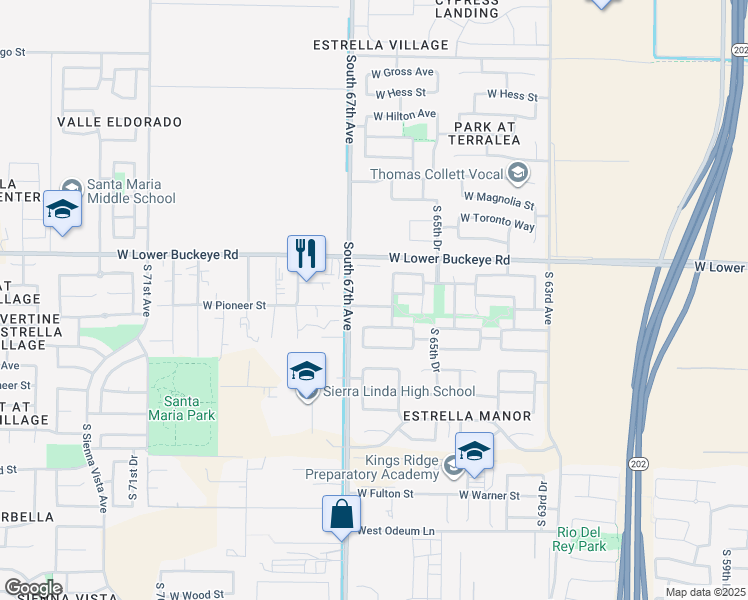 map of restaurants, bars, coffee shops, grocery stores, and more near 6614 West Williams Street in Phoenix