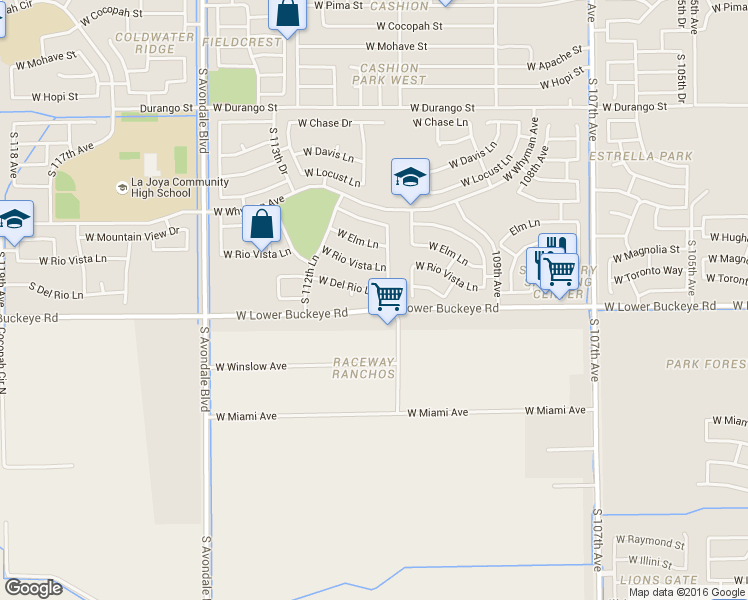 map of restaurants, bars, coffee shops, grocery stores, and more near 11167 West Del Rio Lane in Avondale