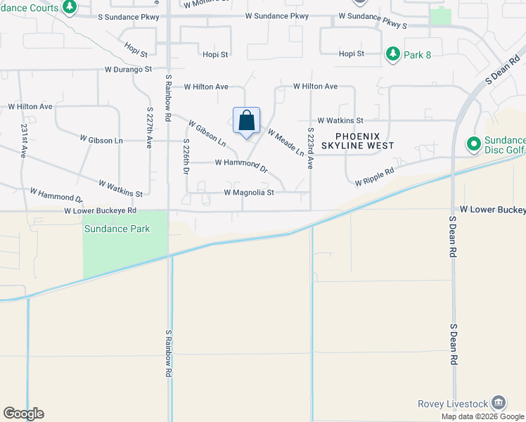 map of restaurants, bars, coffee shops, grocery stores, and more near West Lower Buckeye Road in Buckeye