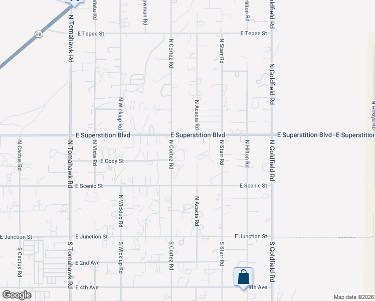 map of restaurants, bars, coffee shops, grocery stores, and more near 661 North Solana Road in Apache Junction