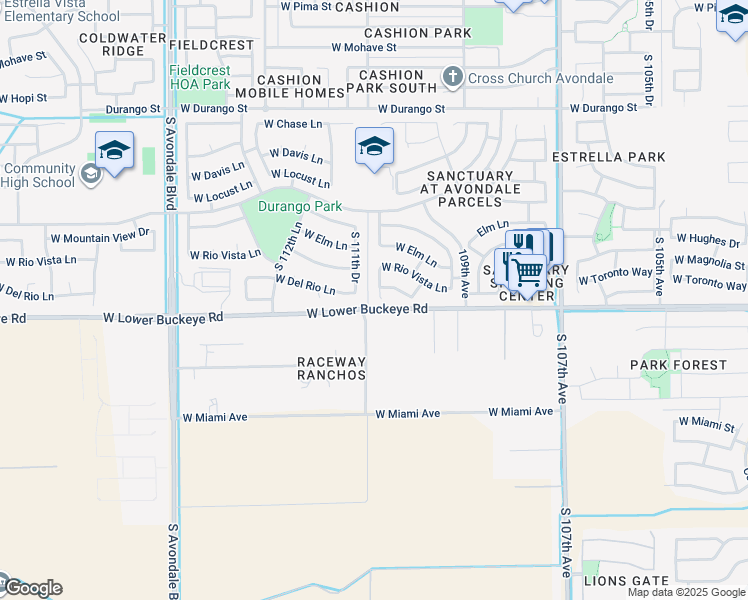 map of restaurants, bars, coffee shops, grocery stores, and more near 2718 South 110th Drive in Avondale