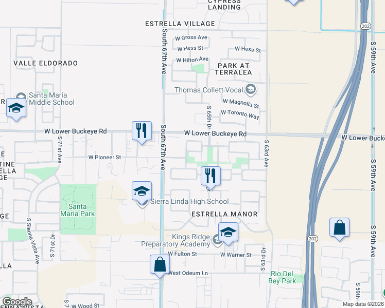 map of restaurants, bars, coffee shops, grocery stores, and more near 6549 West Cordes Road in Phoenix