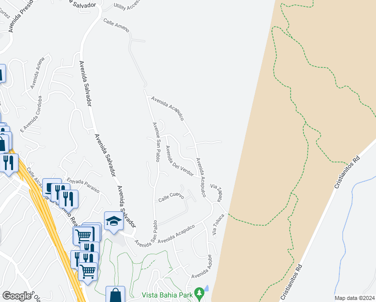 map of restaurants, bars, coffee shops, grocery stores, and more near 507 Via Florida in San Clemente