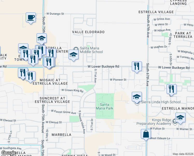 map of restaurants, bars, coffee shops, grocery stores, and more near 2865 South 71st Avenue in Phoenix