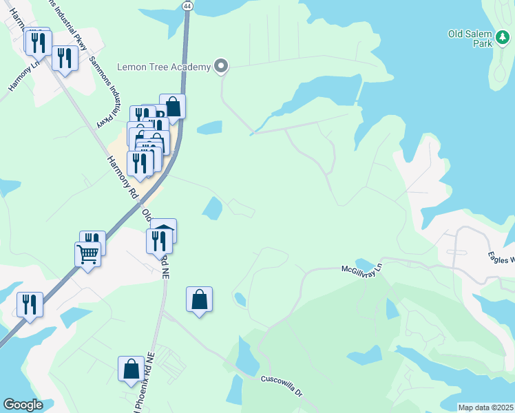 map of restaurants, bars, coffee shops, grocery stores, and more near 107 Oak Grove Lane in Eatonton