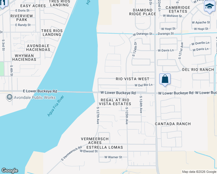 map of restaurants, bars, coffee shops, grocery stores, and more near 12613 W Del Rio Ln in Avondale