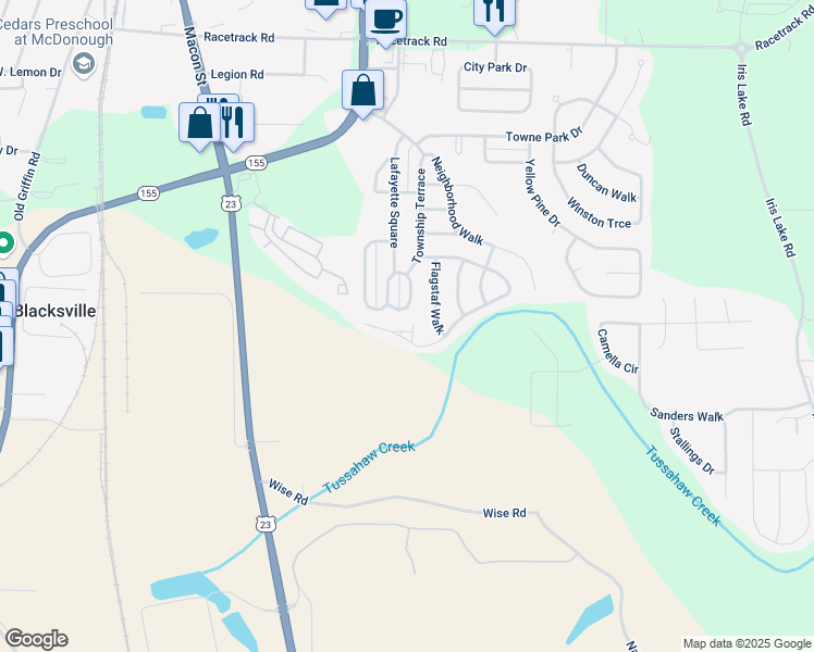 map of restaurants, bars, coffee shops, grocery stores, and more near 6018 Creekerton Boulevard in McDonough