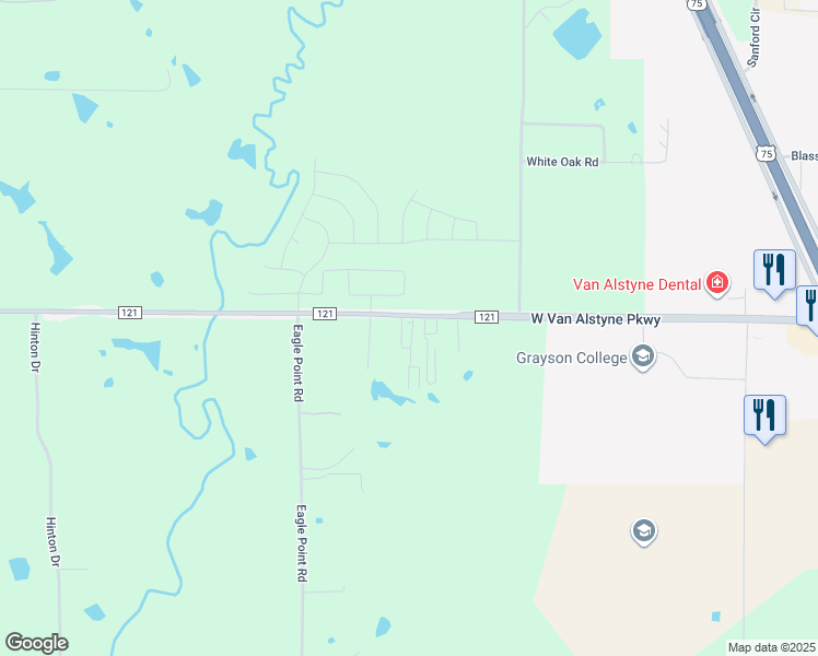 map of restaurants, bars, coffee shops, grocery stores, and more near 12390 Farm to Market 121 in Van Alstyne