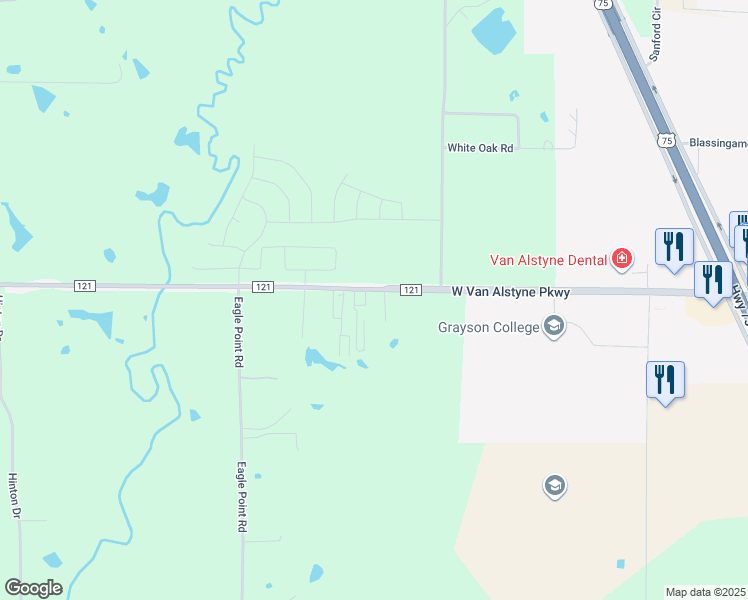 map of restaurants, bars, coffee shops, grocery stores, and more near 12390 Farm to Market 121 in Van Alstyne