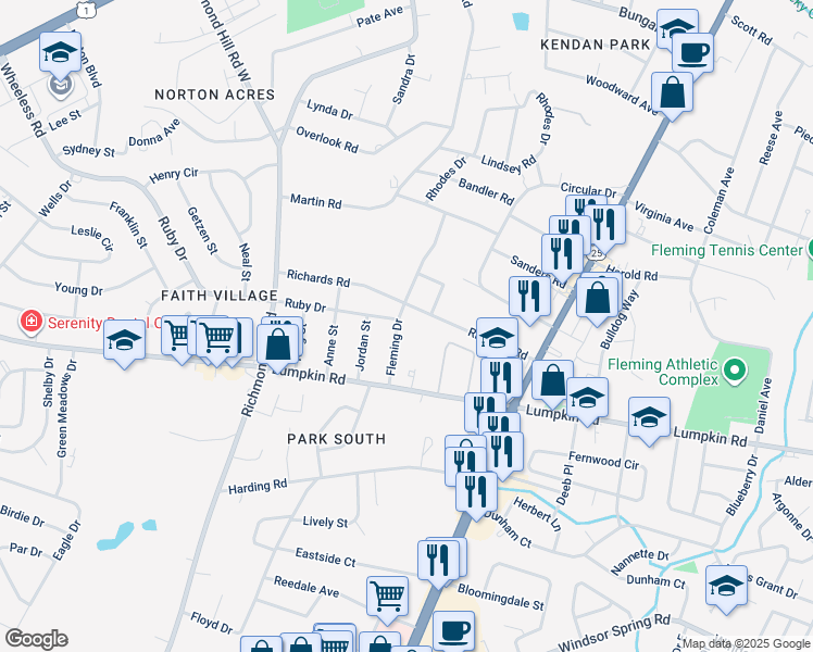 map of restaurants, bars, coffee shops, grocery stores, and more near 2134 Richards Road in Augusta