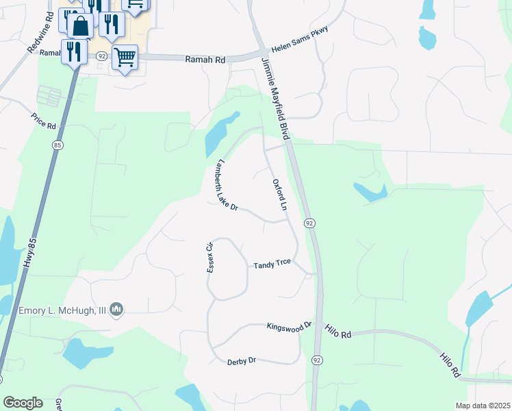 map of restaurants, bars, coffee shops, grocery stores, and more near 125 Lamberth Lake Drive in Fayetteville