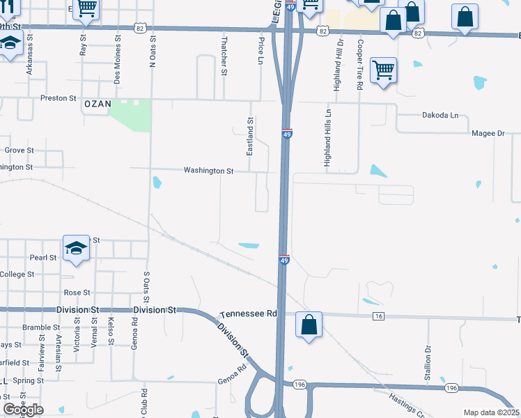 map of restaurants, bars, coffee shops, grocery stores, and more near 45 Smith Drive in Texarkana