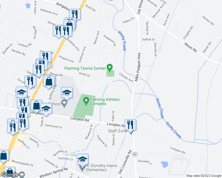 map of restaurants, bars, coffee shops, grocery stores, and more near 2451 Yates Drive in Augusta