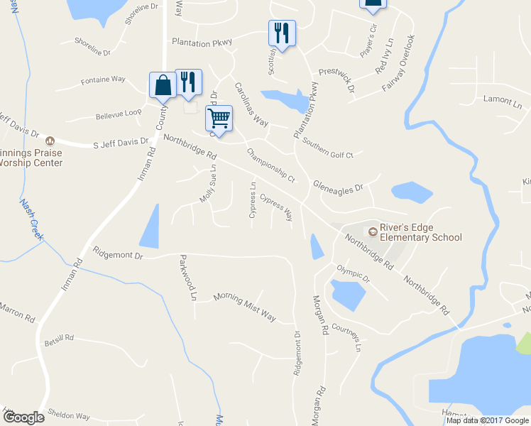 map of restaurants, bars, coffee shops, grocery stores, and more near 12243 Players Court in Fayetteville