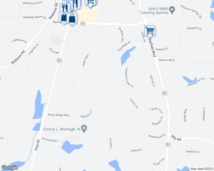 map of restaurants, bars, coffee shops, grocery stores, and more near 400 Royal Ridge Way in Fayetteville