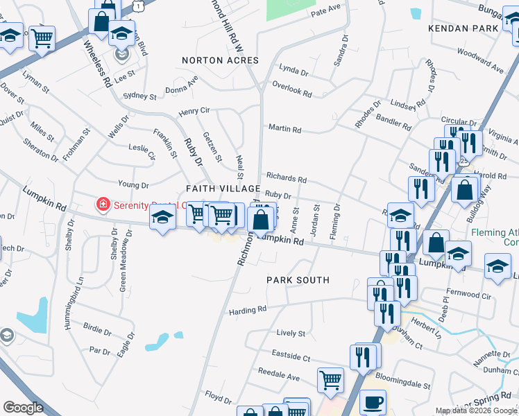 map of restaurants, bars, coffee shops, grocery stores, and more near 2808 Richmond Hill Road in Augusta