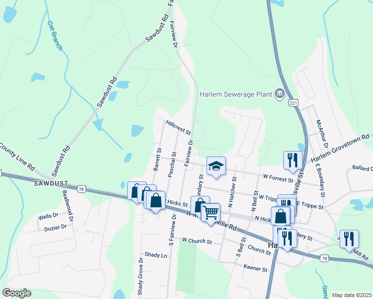 map of restaurants, bars, coffee shops, grocery stores, and more near 430 Fairview Drive in Harlem