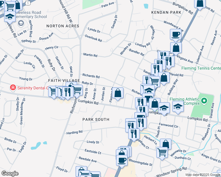 map of restaurants, bars, coffee shops, grocery stores, and more near 2801 Fleming Drive in Augusta