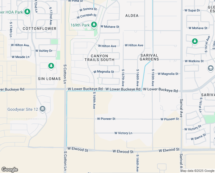 map of restaurants, bars, coffee shops, grocery stores, and more near 16799 West Rio Vista Lane in Goodyear