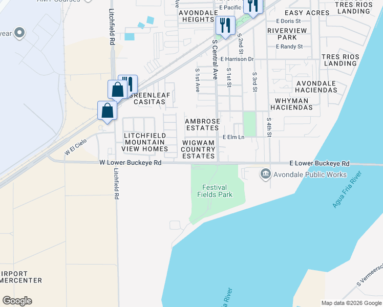 map of restaurants, bars, coffee shops, grocery stores, and more near 206 West Del Rio Lane in Avondale