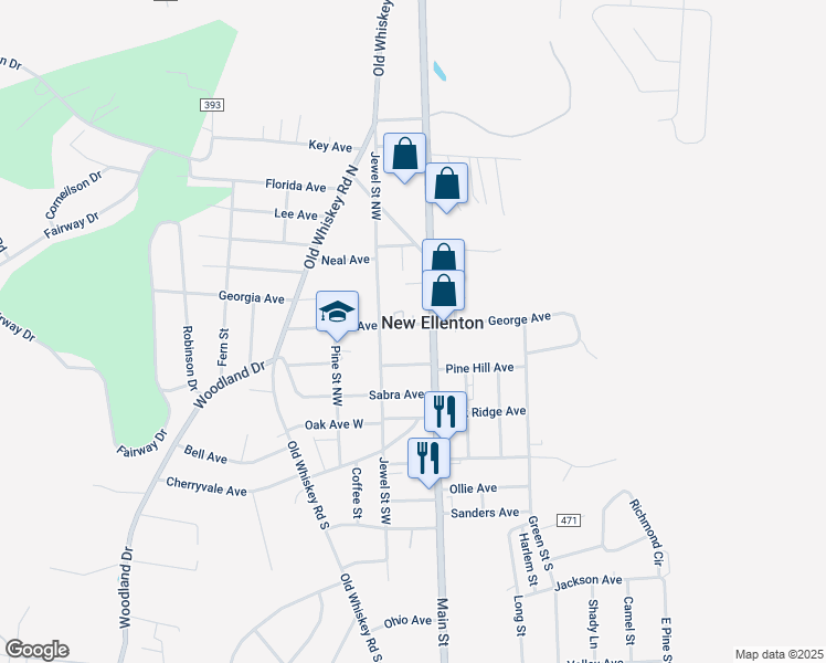 map of restaurants, bars, coffee shops, grocery stores, and more near 113 Smith Avenue in New Ellenton