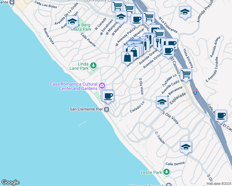 map of restaurants, bars, coffee shops, grocery stores, and more near 420 Avenida Santa Barbara in San Clemente