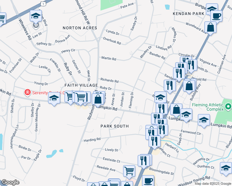 map of restaurants, bars, coffee shops, grocery stores, and more near 2804 Anne Street in Augusta