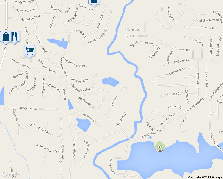 map of restaurants, bars, coffee shops, grocery stores, and more near 164 Gleneagles Way in Fayetteville