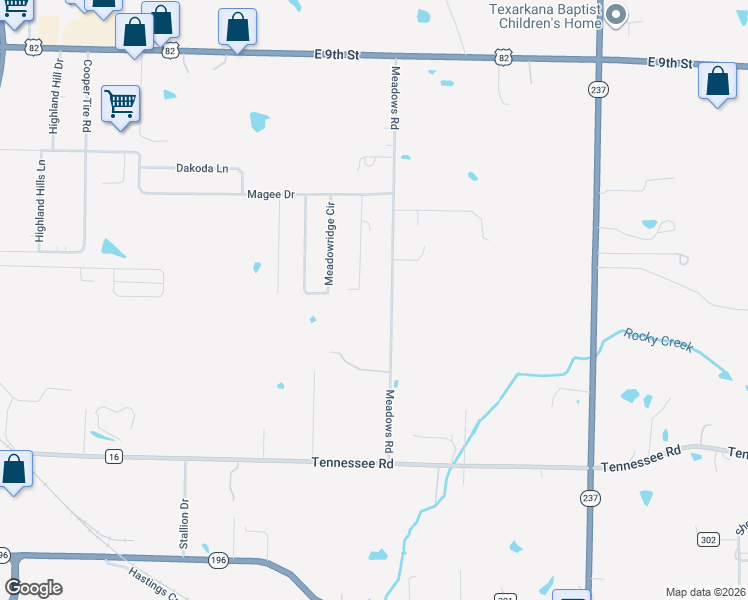 map of restaurants, bars, coffee shops, grocery stores, and more near 109 Meadows Road in Texarkana