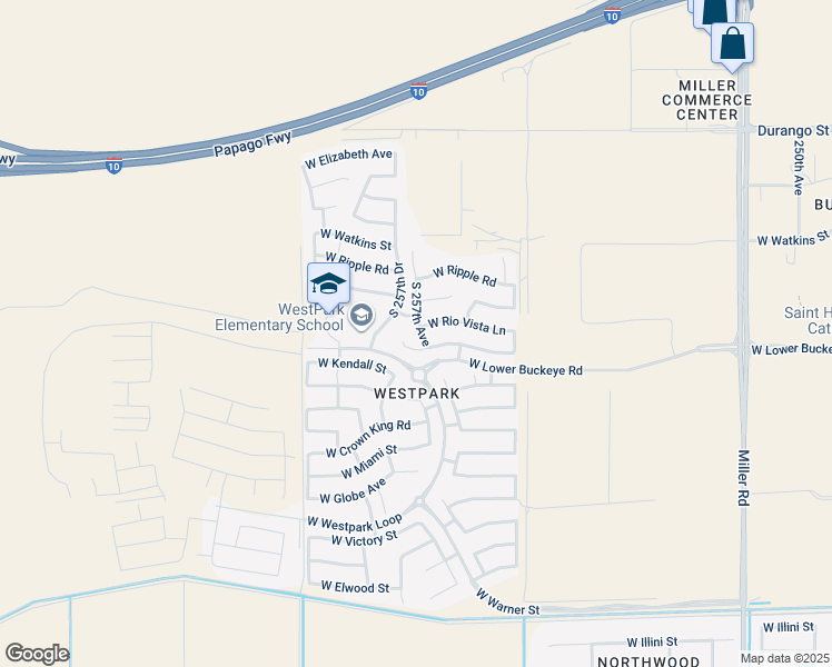 map of restaurants, bars, coffee shops, grocery stores, and more near 2726 South 257th Avenue in Buckeye