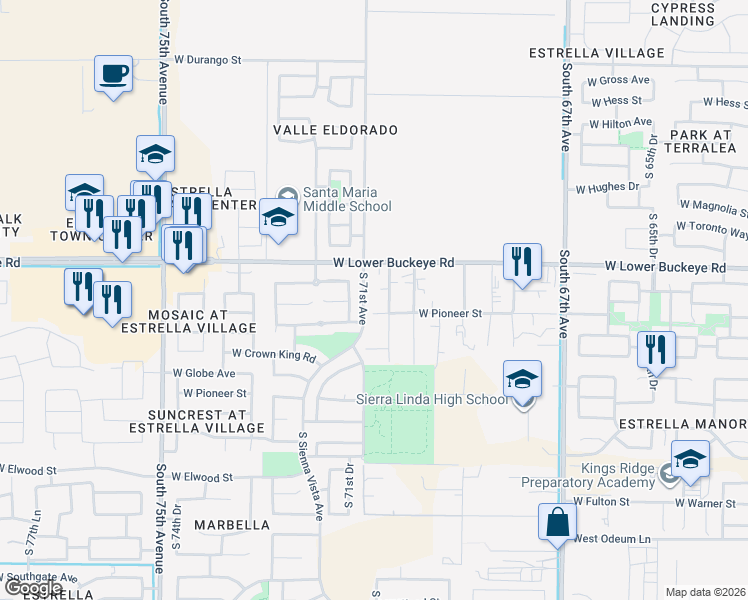 map of restaurants, bars, coffee shops, grocery stores, and more near 2865 South 71st Avenue in Phoenix