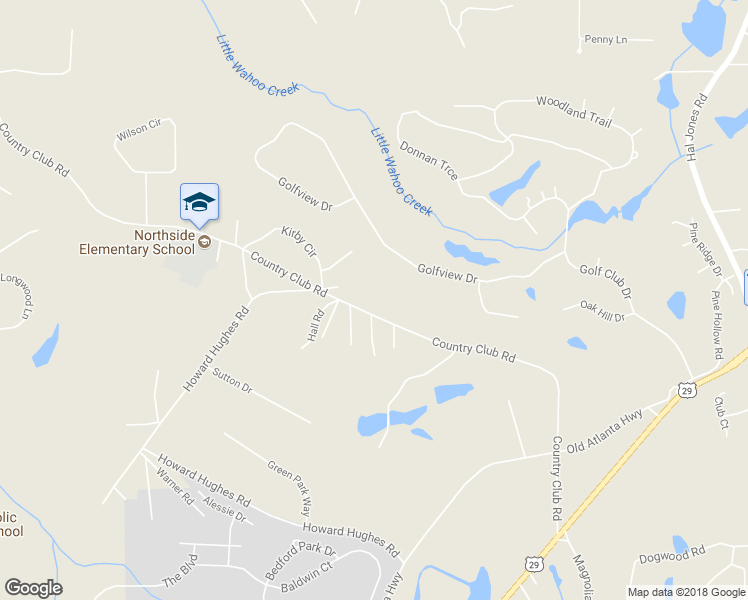 map of restaurants, bars, coffee shops, grocery stores, and more near 459 Country Club Road in Newnan