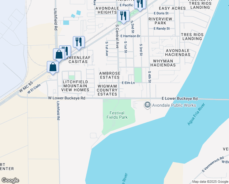 map of restaurants, bars, coffee shops, grocery stores, and more near 1303 South Holben Place in Avondale