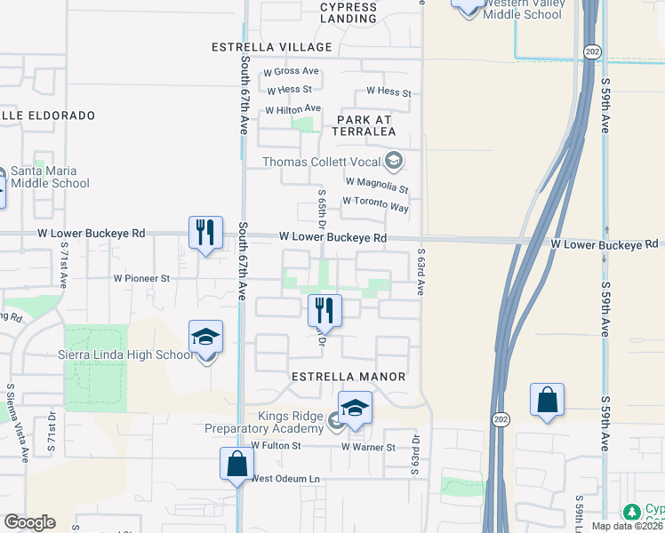 map of restaurants, bars, coffee shops, grocery stores, and more near 2828 South 65th Avenue in Phoenix