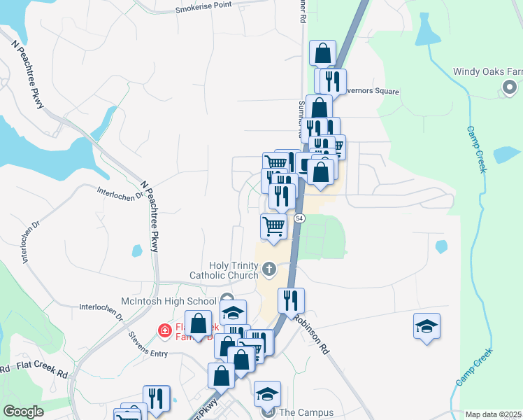 map of restaurants, bars, coffee shops, grocery stores, and more near 703 Lexington Village in Peachtree City