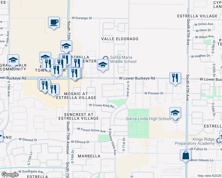 map of restaurants, bars, coffee shops, grocery stores, and more near 7216 West Williams Street in Phoenix